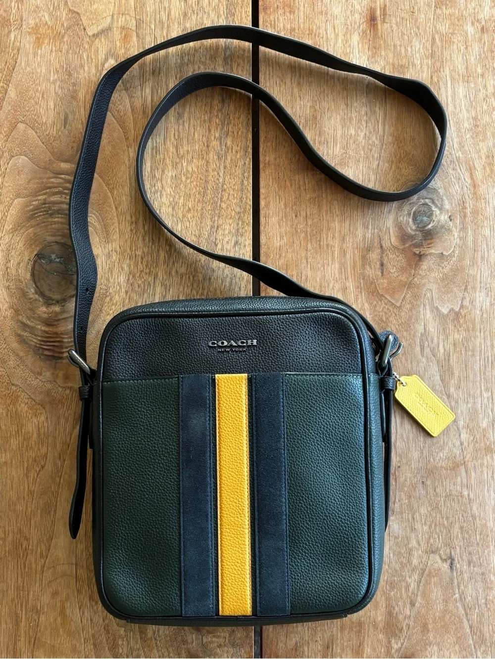 COACH Hudson Crossbody 21 Varsity Stripe Leather Messenger Bag